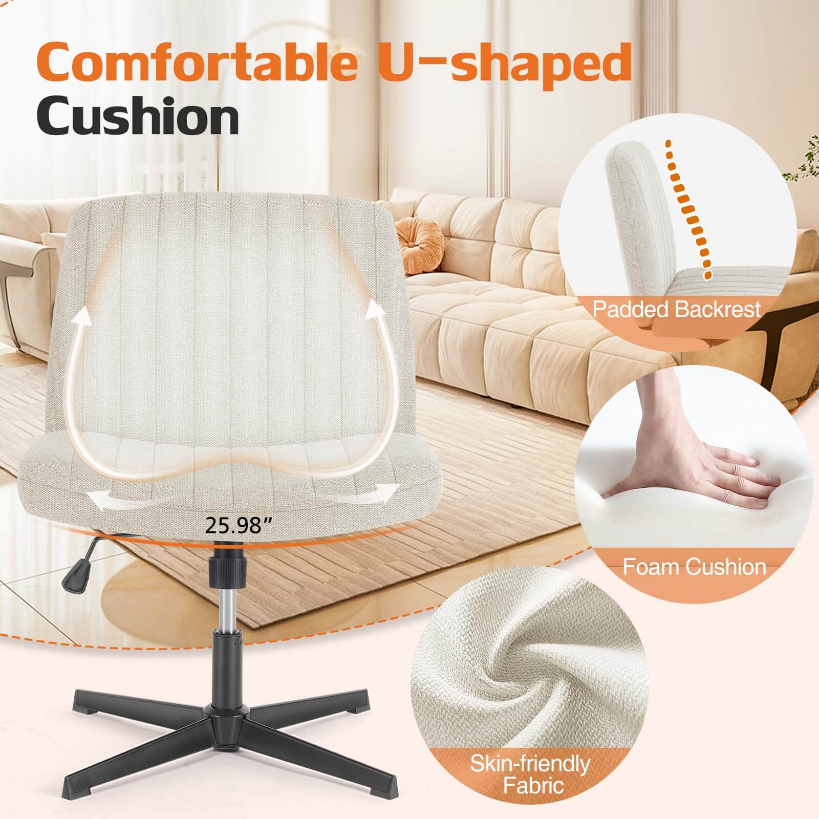 Cross-Legged Chair,No Wheels Armless Swivel Home Office Chair