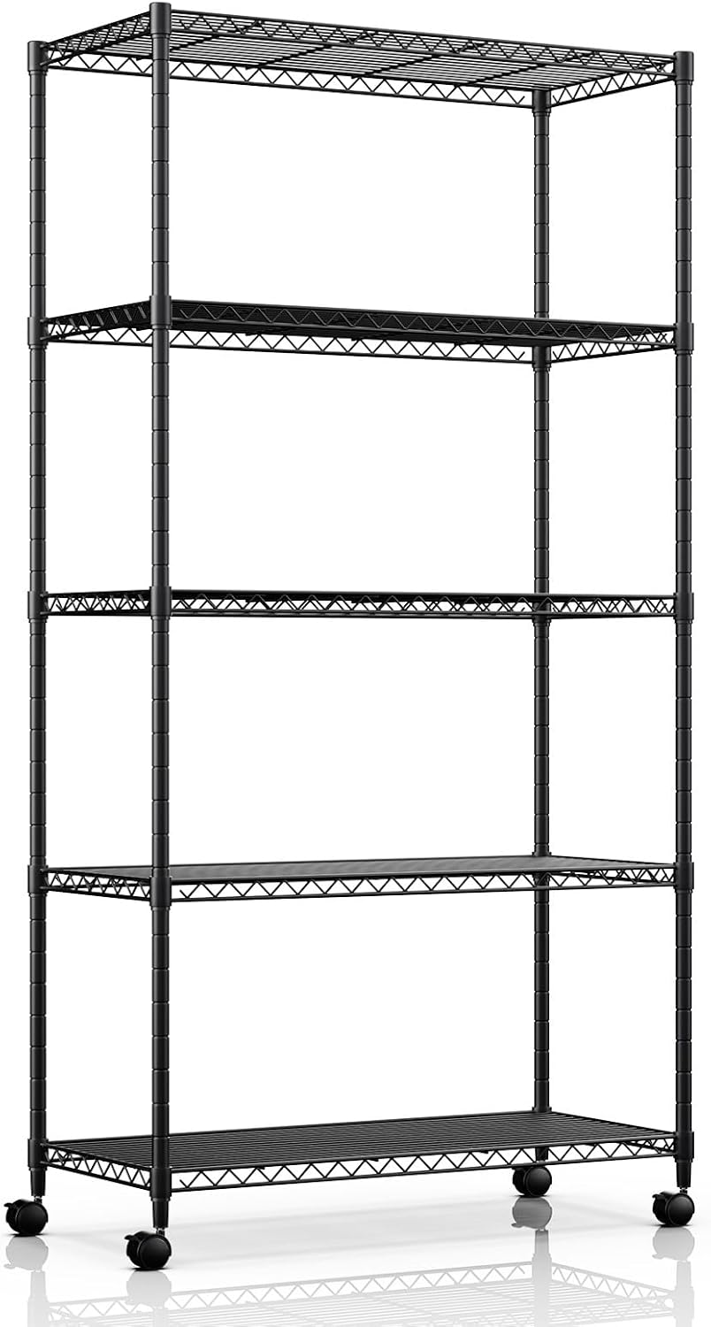 Heavy Duty 3-Tier Storage Shelves 750Lb Capacity, 24.02" D x 13.78" W x 29.92" H Shelving Unit for Pantry, Garage, Laundry and Kitchen, Black