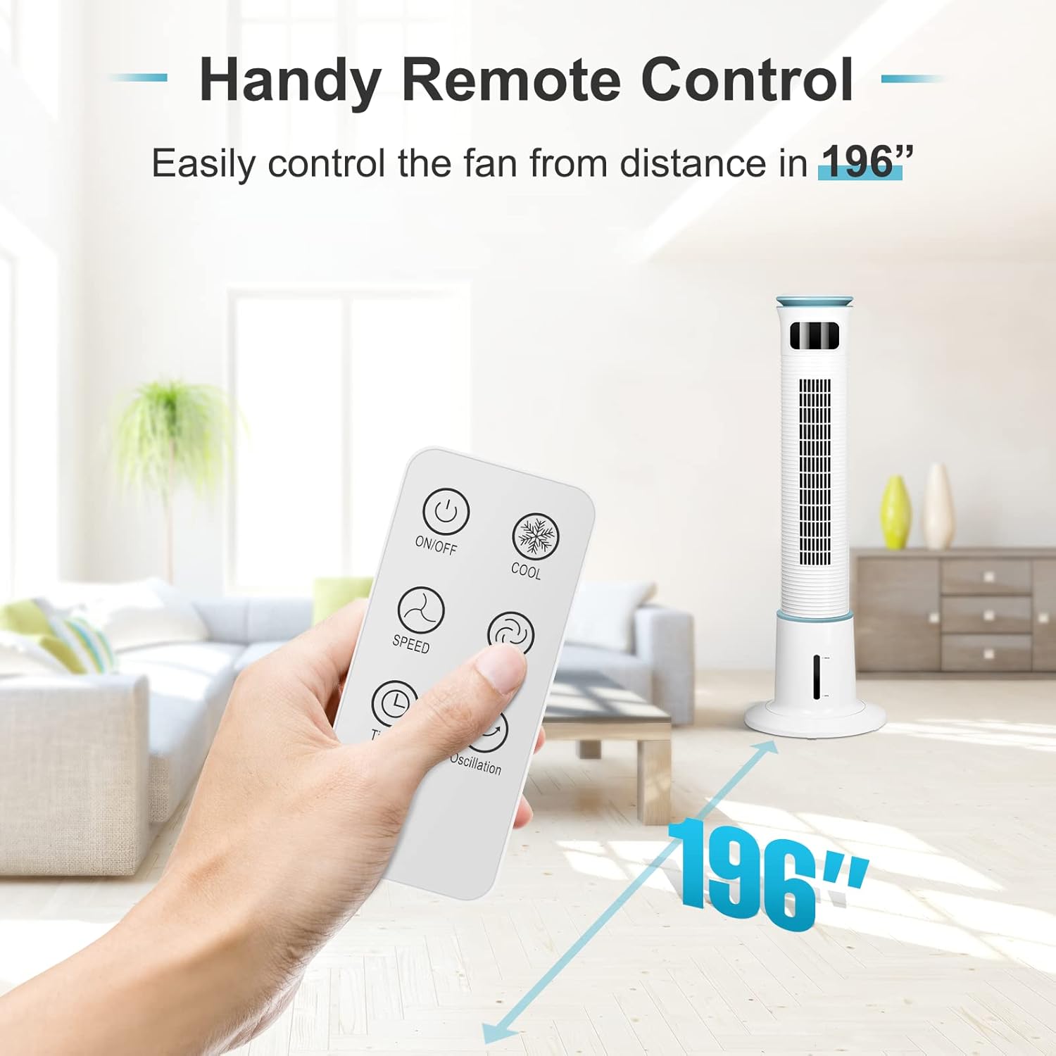 43-Inch Electric Oscillating Tower Fan with Remote Control and Mist Function, 12 Speeds, 3 Modes, 15H Timer for Indoor, Bedroom and Home Office, White