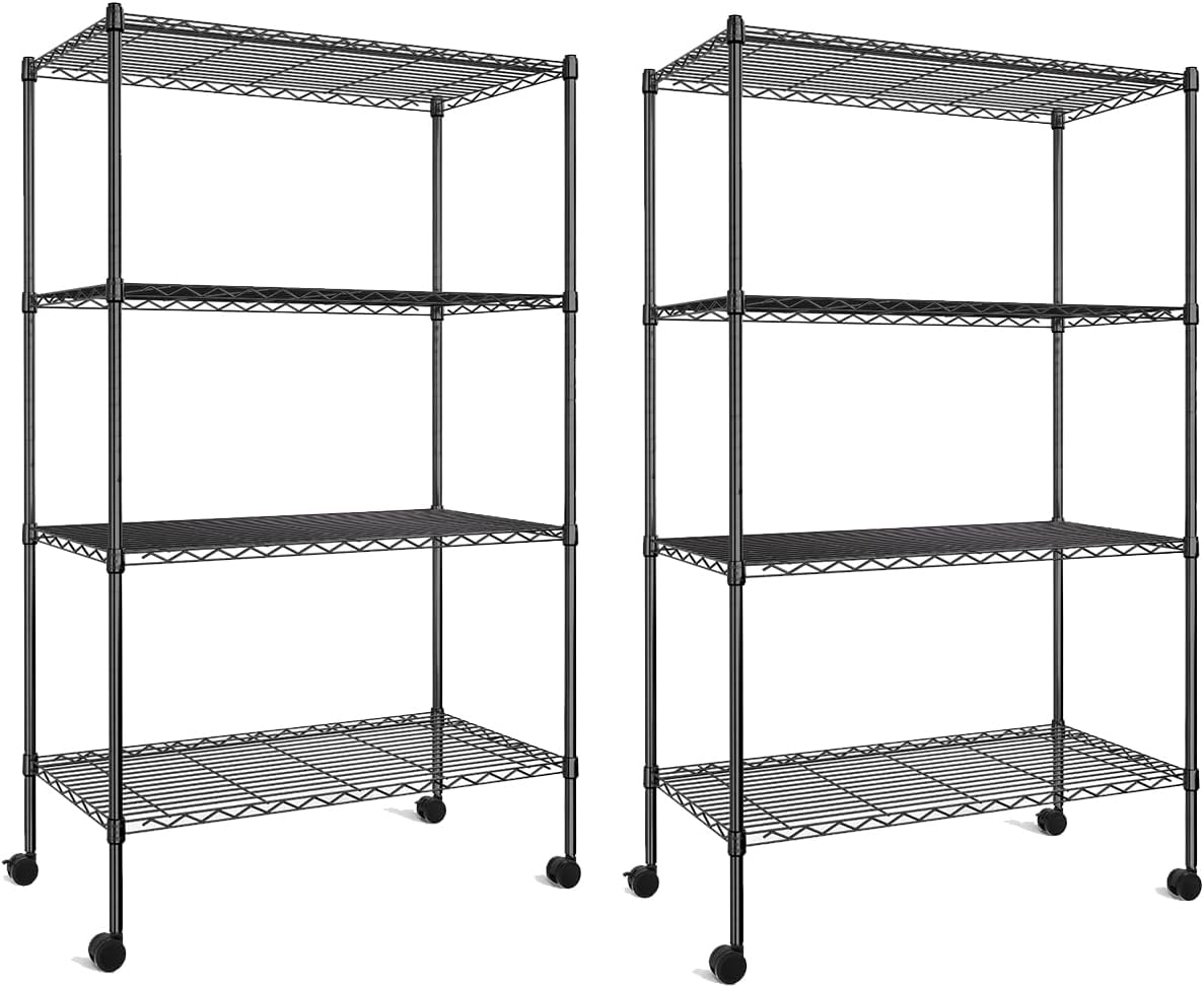 Heavy Duty 3-Tier Storage Shelves 750Lb Capacity, 24.02" D x 13.78" W x 29.92" H Shelving Unit for Pantry, Garage, Laundry and Kitchen, Black, 2 Pack