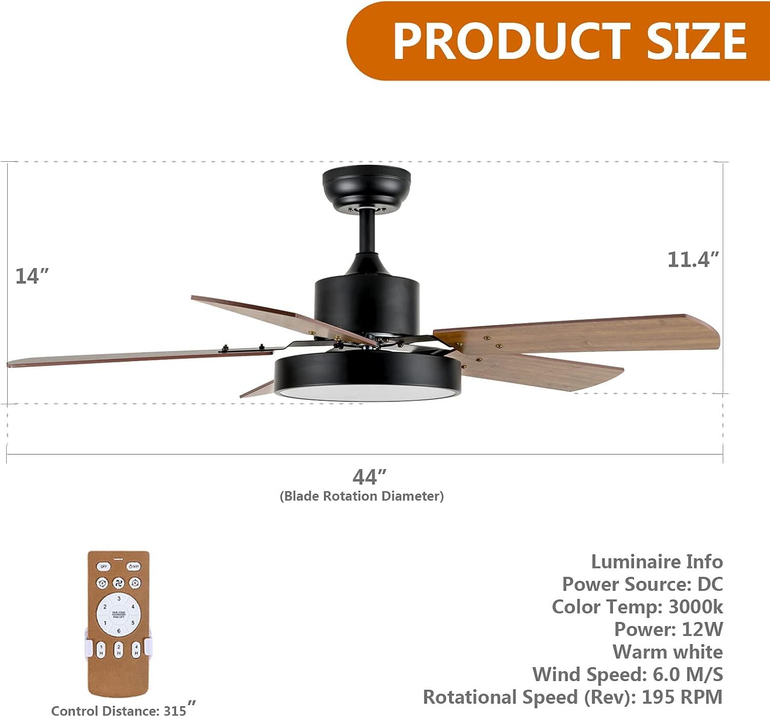 Ceiling Fans with Lights and Remote, Outdoor Ceiling Fans for Patios with Light, Easy to Install Ceiling Fan with Reversible Motor and Wooden Blade for All Seasons