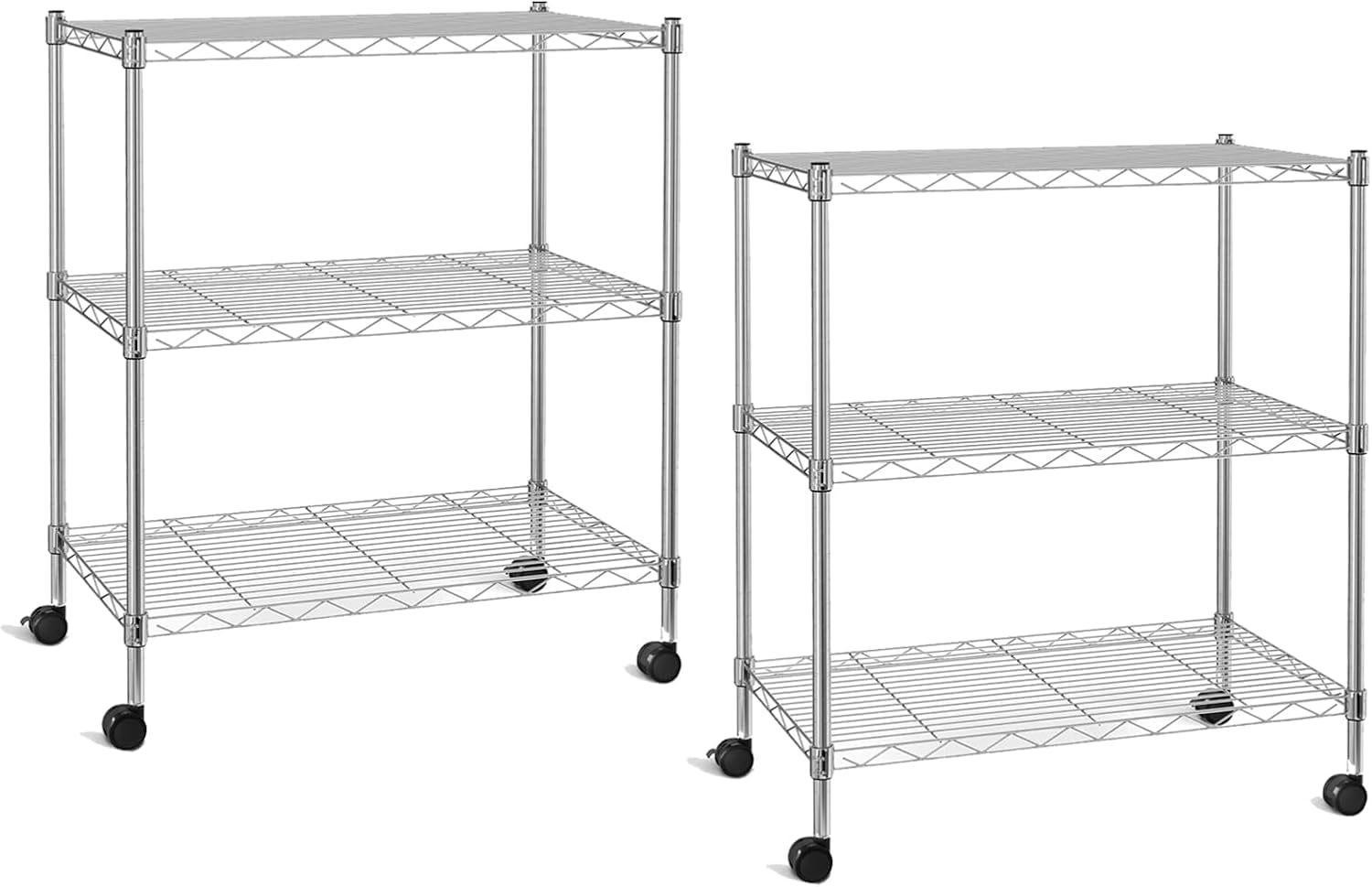 3-Tier Heavy Duty Storage Shelves 750Lb Capacity, 24.02" D x 13.78" W x 29.92" H Adjustable Shelving Unit with Wheels, Chrome