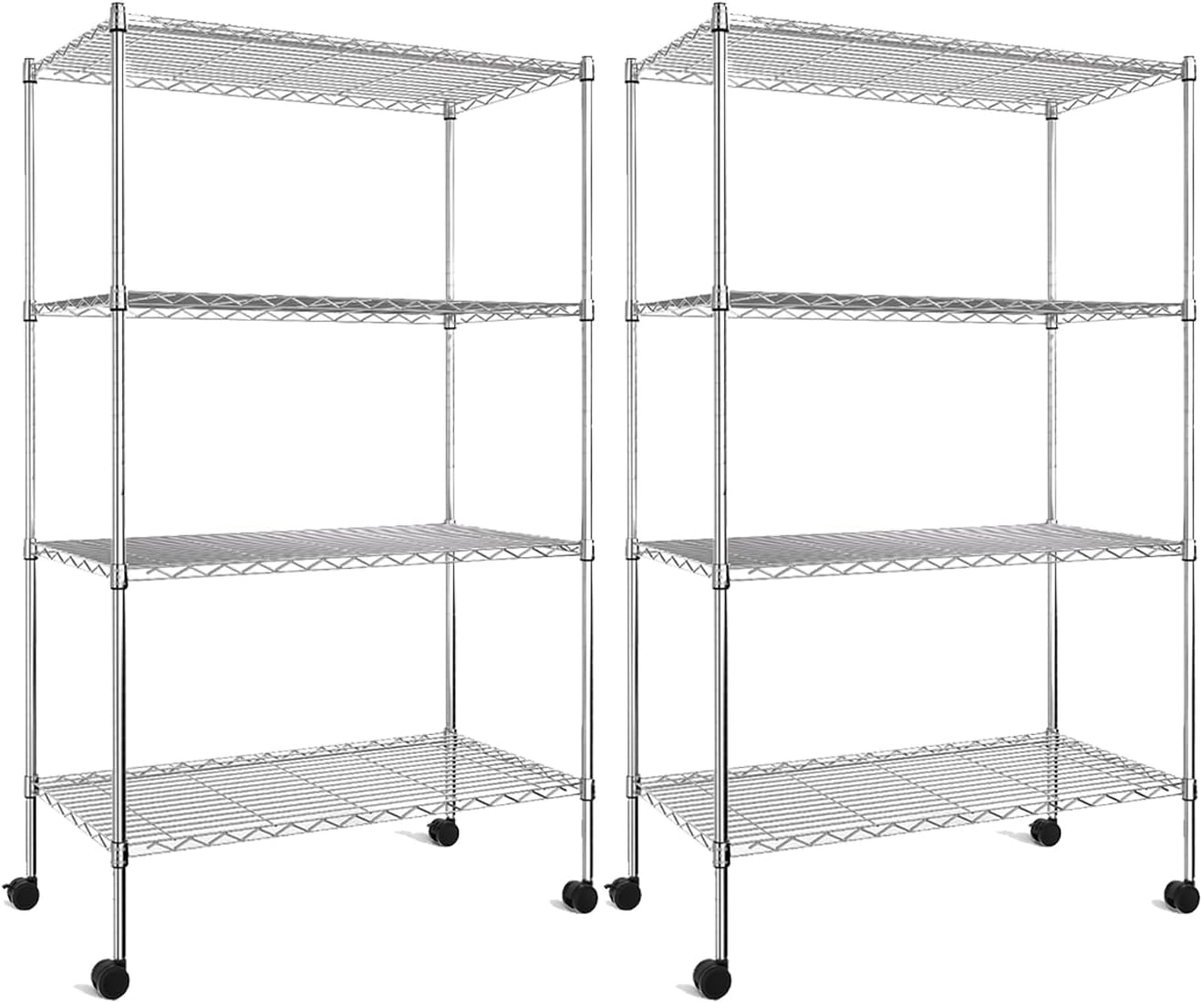 Heavy Duty Storage Shelves, Large Loading Capacity, Adjustable Shelving Unit with Wheels, Chrome