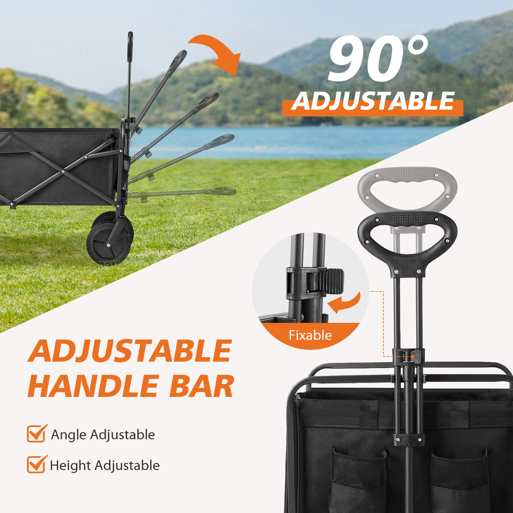 Collapsible Folding Wagon Cart, Camping & Shopping, Heavy Duty Utility Wagon with All-Terrain Wheels