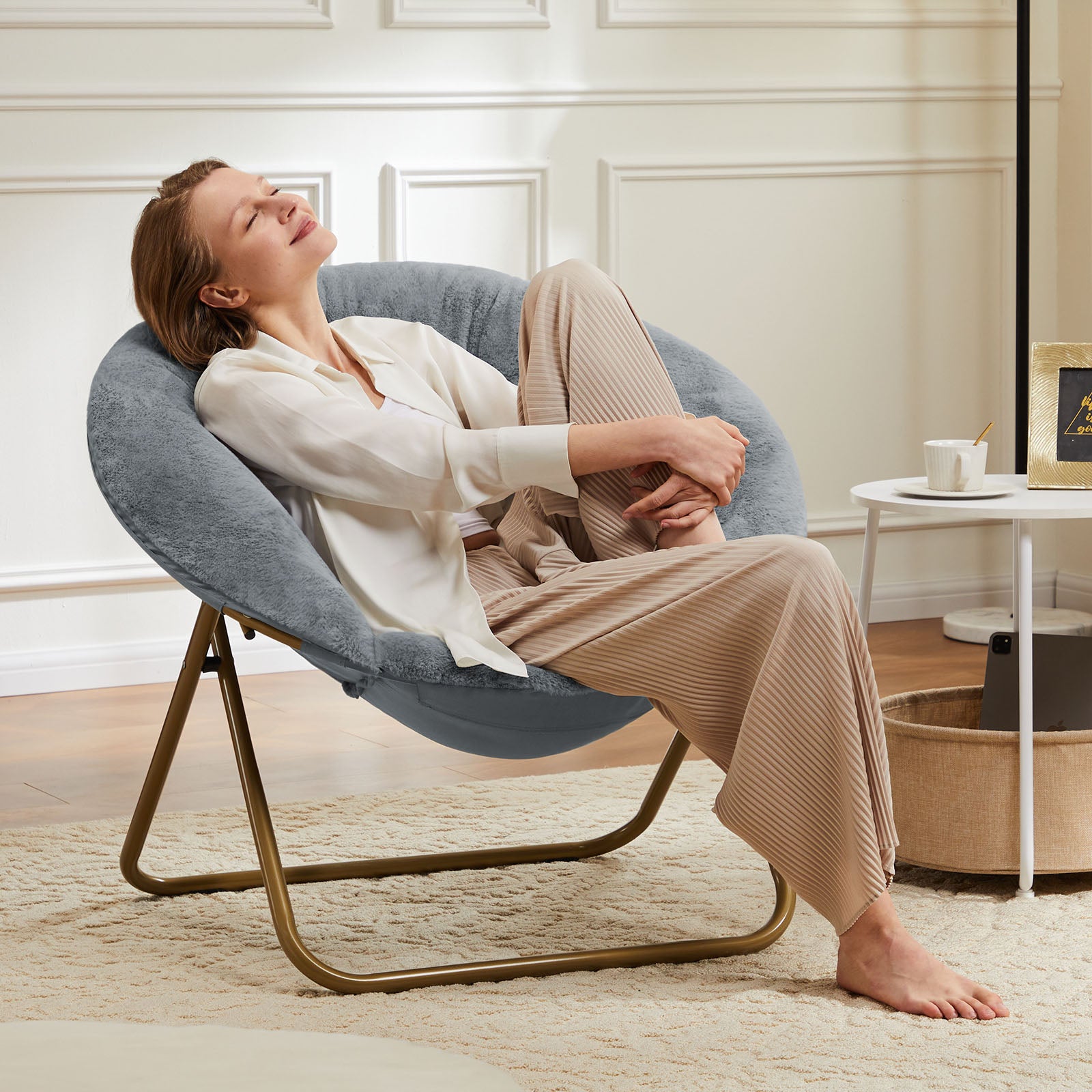 Comfortable disc chairs faux fur furniture bedroom living room adult size white