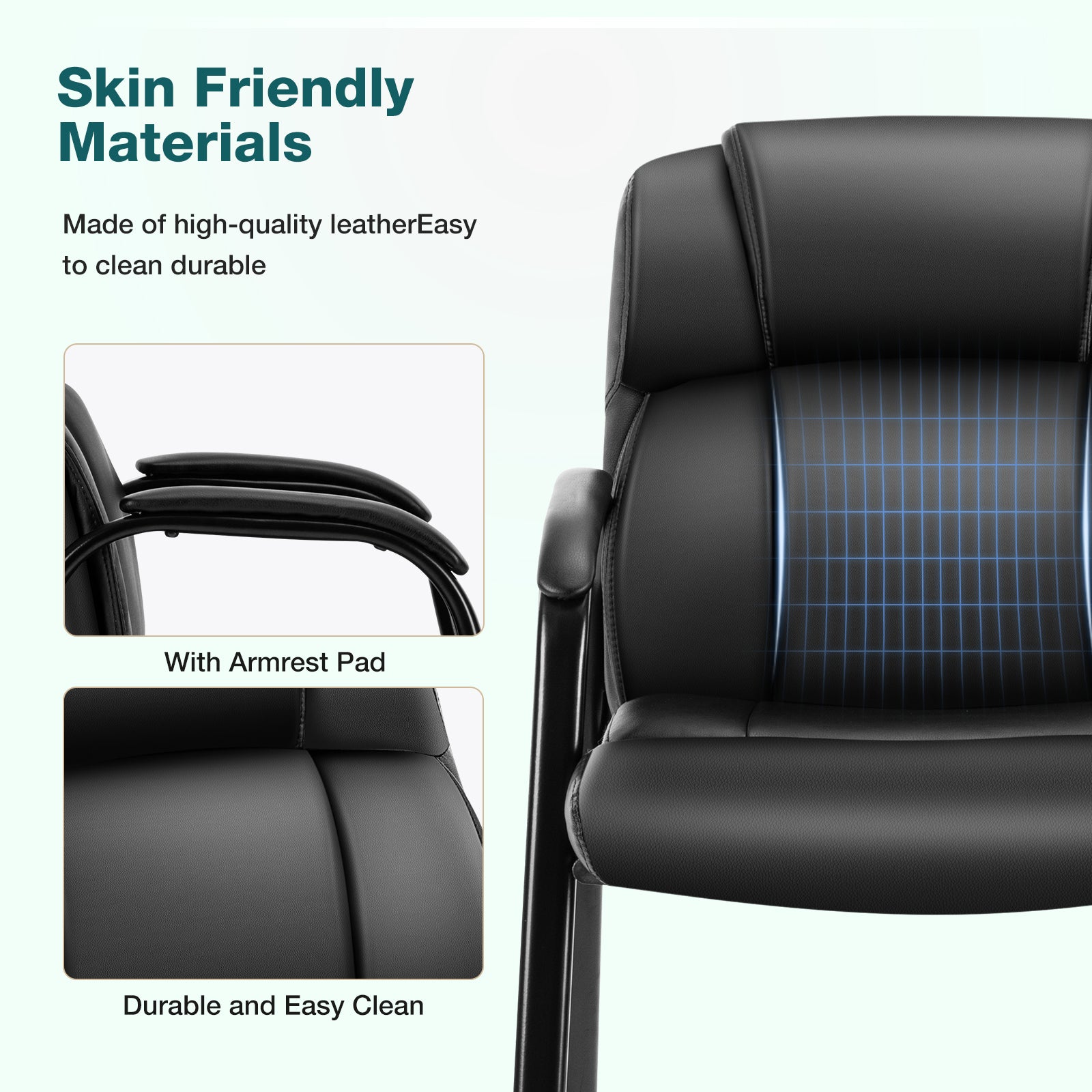 PU Leather Conference Room Reception Chairs with Padded Arms,No Wheels Executive Office Chair