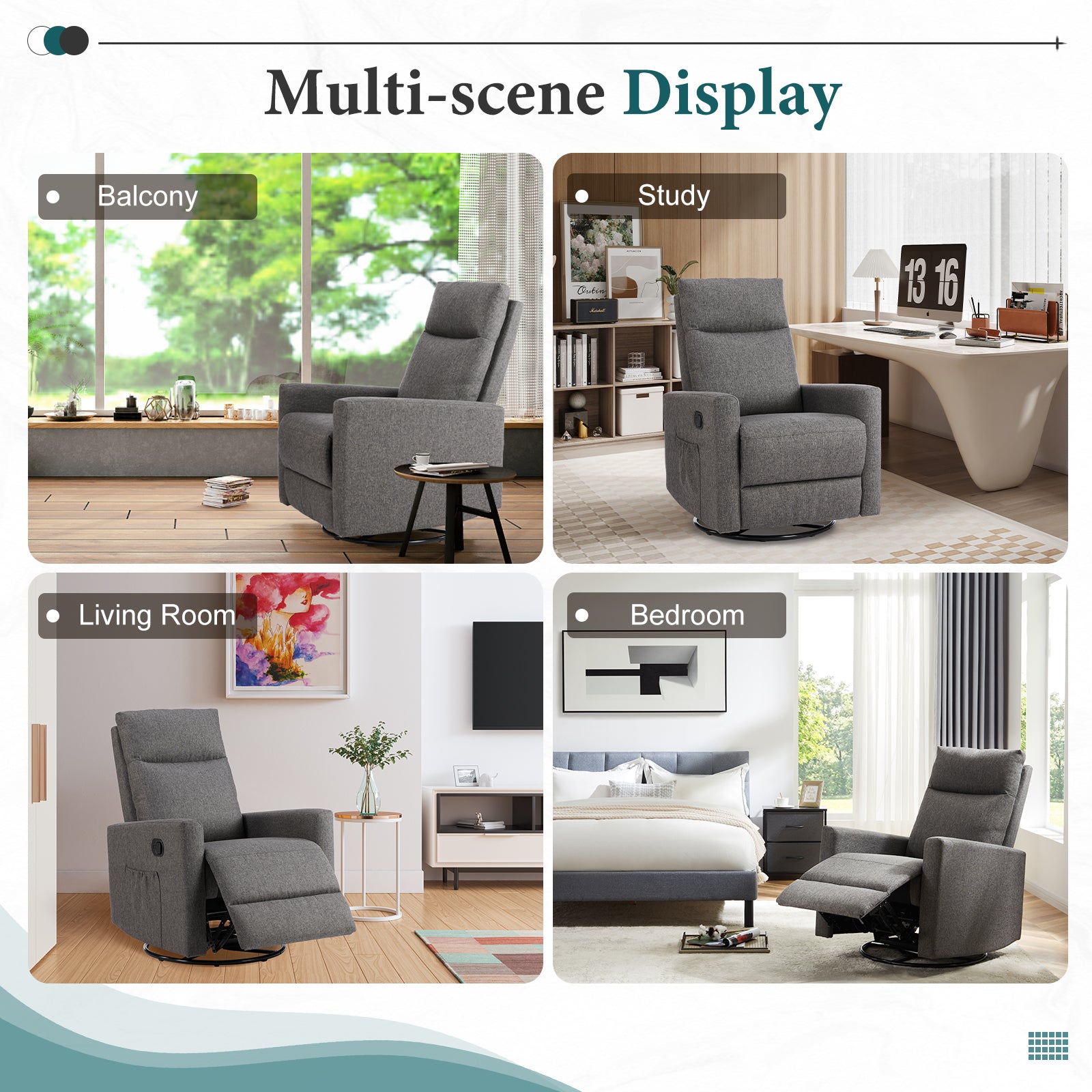 Swivel Recliner Chair, Glider Nursery Chair for Living Room with Extra Large Footrest, High Back, Upholstered Deep Seat