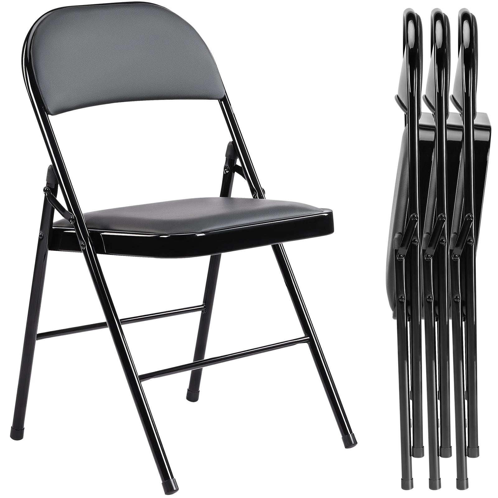 Folding Chair, Leather Padded Folding Chairs, Easy to Use and Store, Outdoor and Indoor, for Home, Office, Party, Comfy, Black