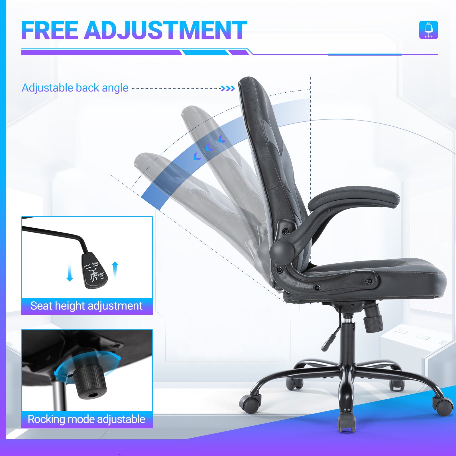 PU Leather Ergonomic Office Chair Swivel Computer Gaming Chair with Lumbar Support