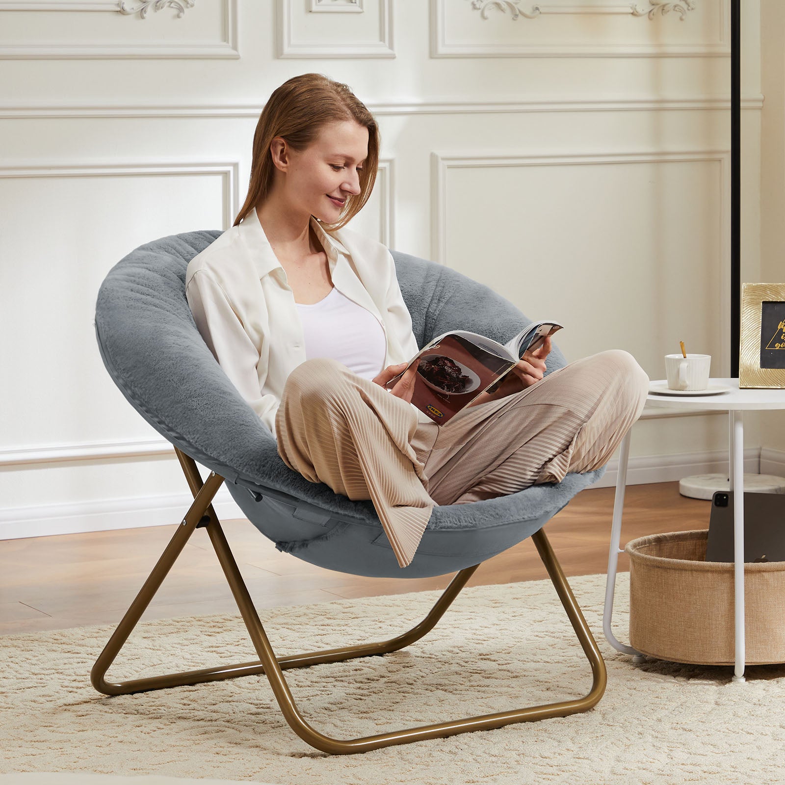 Comfortable disc chairs faux fur furniture bedroom living room adult size white