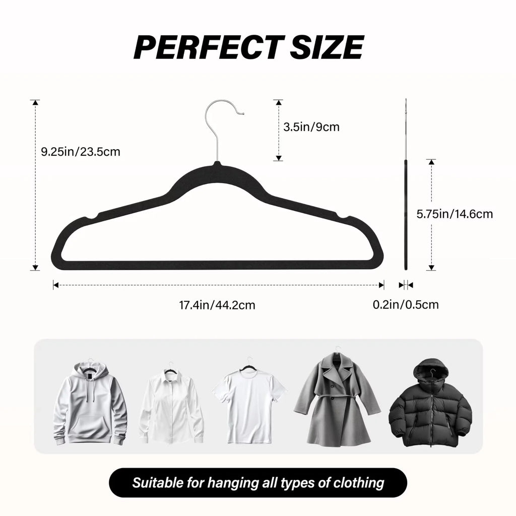 Velvet Hangers 30 Pack, Space Saving Clothes Hangers for Closet, Non-Slip Heavy Duty Coat Hangers for Pants, Shirt, Sweater, Suit & Dress Clothing with 360° Swivel Hook, Black