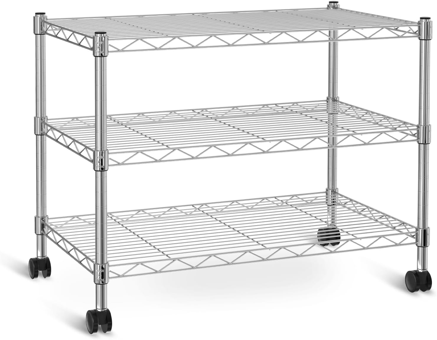 3-Tier Heavy Duty Storage Shelves 750Lb Capacity, 24.02" D x 13.78" W x 21.97" H Shelving Unit for Pantry, Garage, Laundry and Kitchen, Chrome