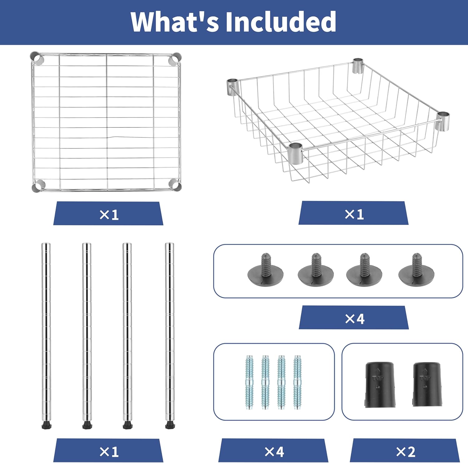 2-Tier Shelving Unit, 15" W x 13.8" D x 15" H Wire Metal Stackable Storage with Basket, Chrome
