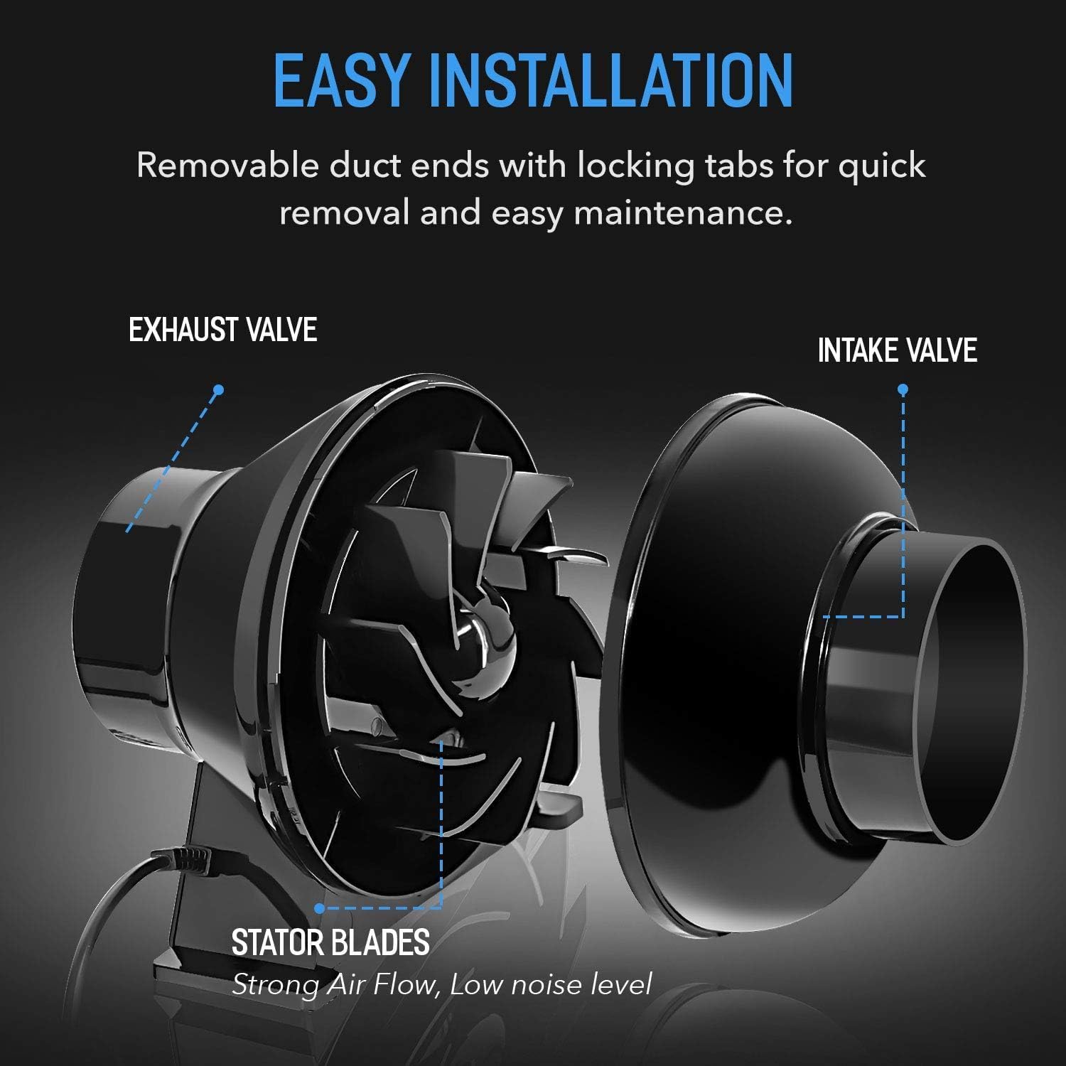 4 Inch 195 CFM Inline Duct Ventilation Fan with Variable Speed Controller, Air Circulation Vent Blower for Hydroponics Grow Tent and Greenhouse Use, Black