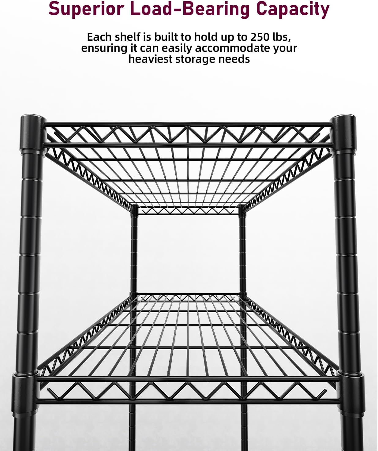 Heavy Duty 5-Shelf Storage Shelving Unit, 1250lbs Loading Capacity, 29.92" D x 13.98" W x 62.99" H Adjustable Steel Organizer Wire Rack, Black