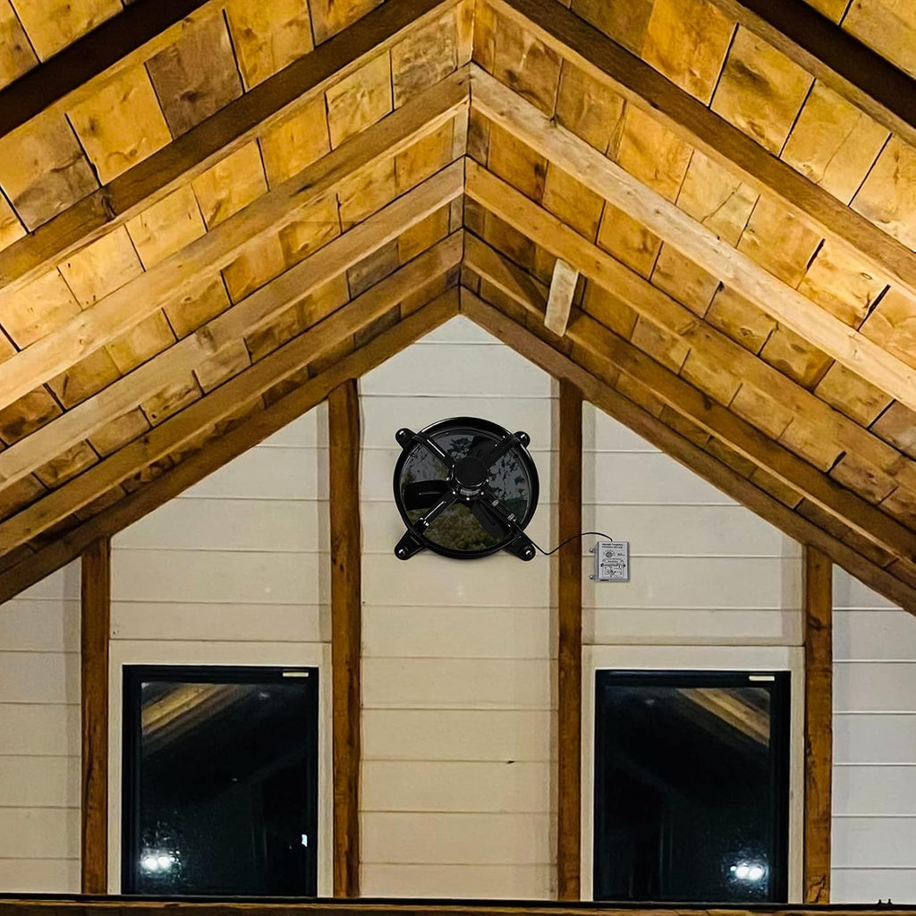 Mount Fan Attic Gable Ventilator with Adjustable Temperature Thermostat, Black