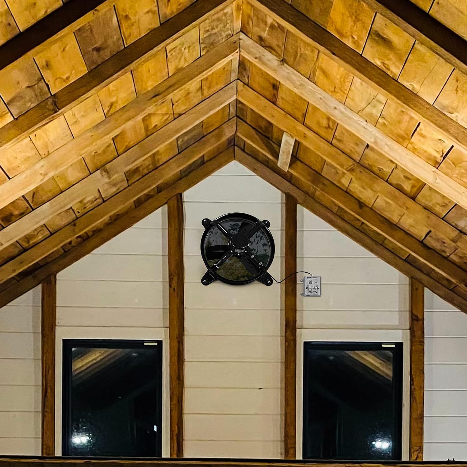 Mount Fan Attic Gable Ventilator with Adjustable Temperature Thermostat, Black