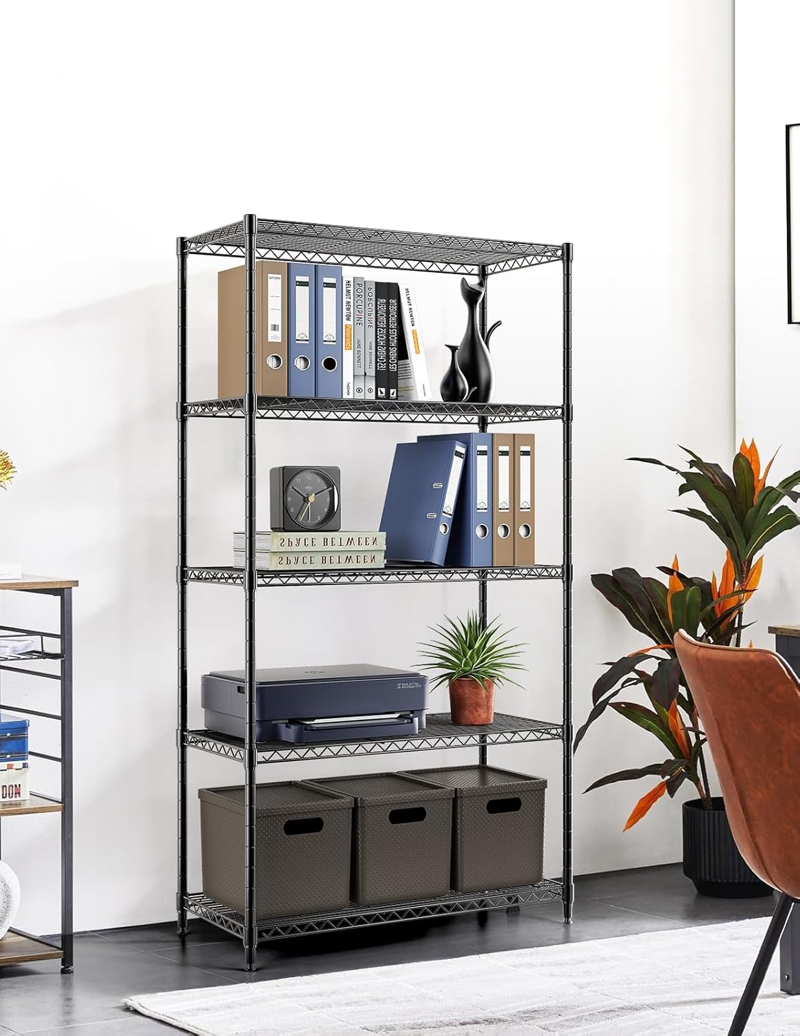 Heavy Duty 5-Shelf Storage Shelving Unit, 1250lbs Loading Capacity, 29.92" D x 13.98" W x 62.99" H Adjustable Steel Organizer Wire Rack, Black