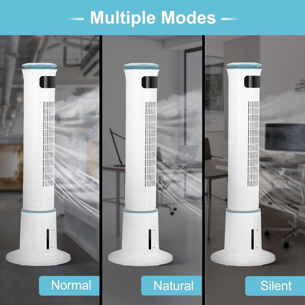 43-Inch Electric Oscillating Tower Fan with Remote Control and Mist Function, 12 Speeds, 3 Modes, 15H Timer for Indoor, Bedroom and Home Office, White