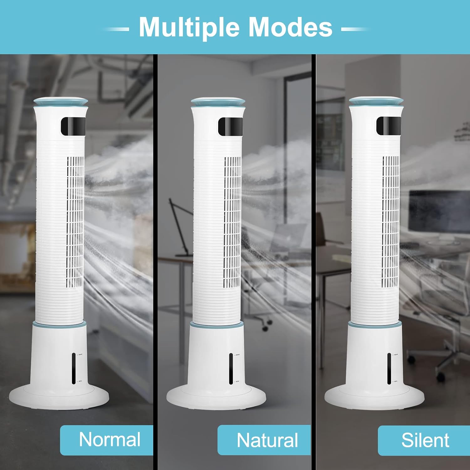43-Inch Electric Oscillating Tower Fan with Remote Control and Mist Function, 12 Speeds, 3 Modes, 15H Timer for Indoor, Bedroom and Home Office, White