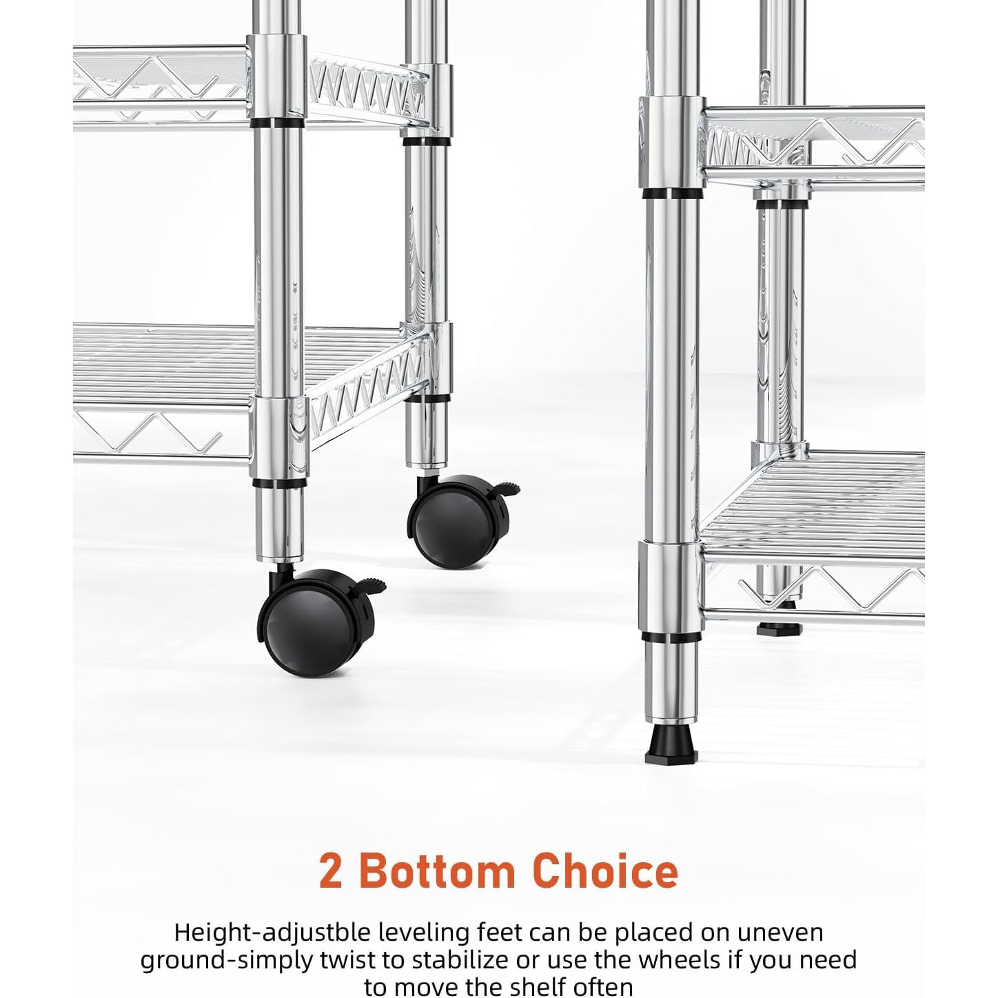 3-Tier Heavy Duty Storage Shelves 750Lb Capacity, 24.02" D x 13.78" W x 29.92" H Adjustable Shelving Unit with Wheels, Chrome