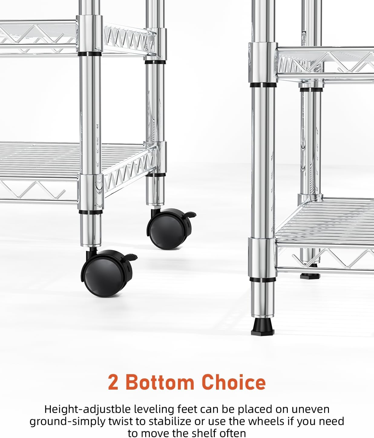 3-Tier Heavy Duty Storage Shelves 750Lb Capacity, 24.02" D x 13.78" W x 29.92" H Adjustable Shelving Unit with Wheels, Chrome
