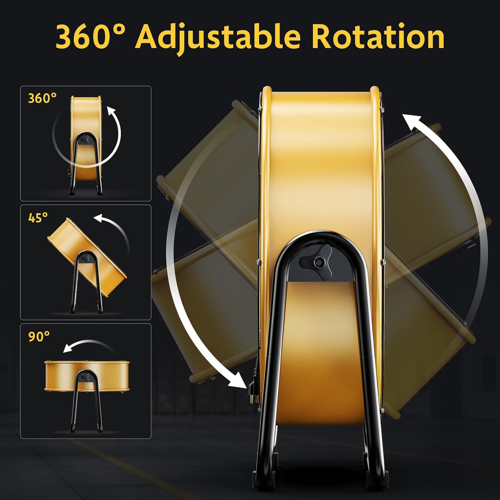 Quiocozy 24/30 Inch Heavy Duty Metal Industrial Drum Fan, 3 Speed Air Circulation for Warehouse,Workshop, Factory and Basement - High Velocity, Yellow