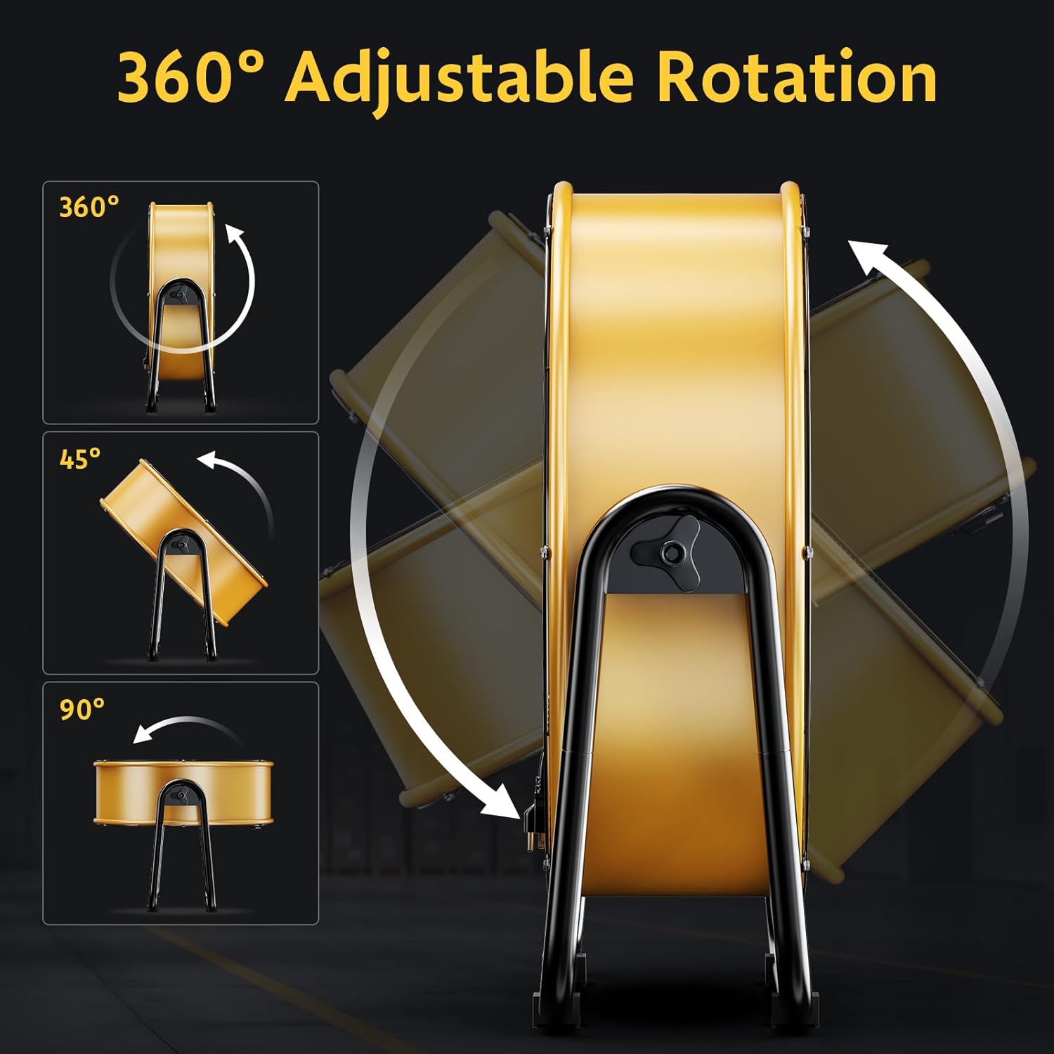 Quiocozy 24/30 Inch Heavy Duty Metal Industrial Drum Fan, 3 Speed Air Circulation for Warehouse,Workshop, Factory and Basement - High Velocity, Yellow