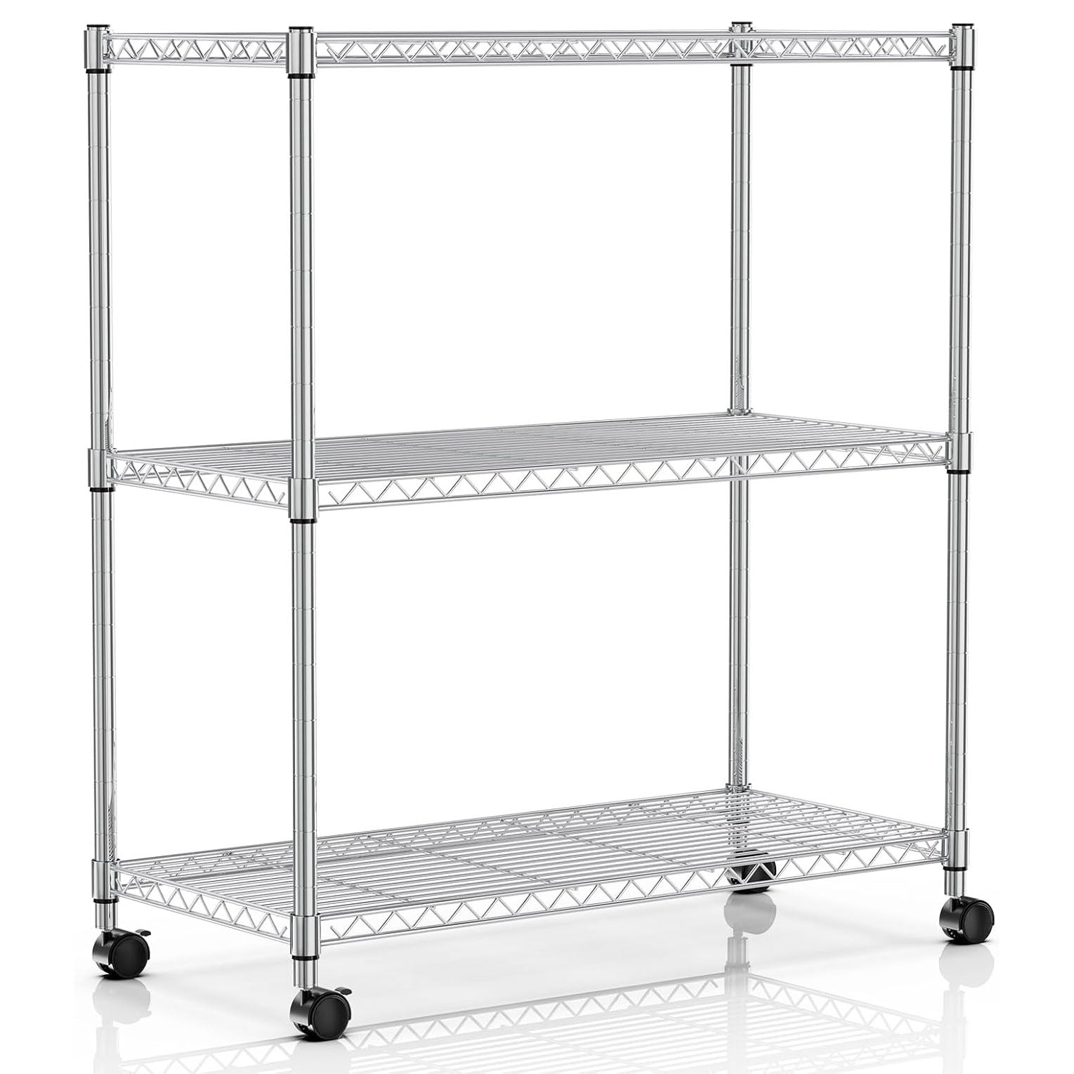 3-Tier Heavy Duty Storage Shelves 750Lb Capacity, 24.02" D x 13.78" W x 29.92" H Adjustable Shelving Unit with Wheels, Chrome
