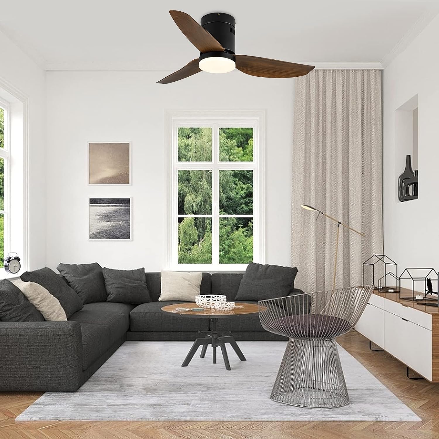 Ceiling Fans with Lights and Remote, Outdoor Ceiling Fans for Patios with Light, Easy to Install Ceiling Fan with Reversible Motor and Wooden Blade for All Seasons