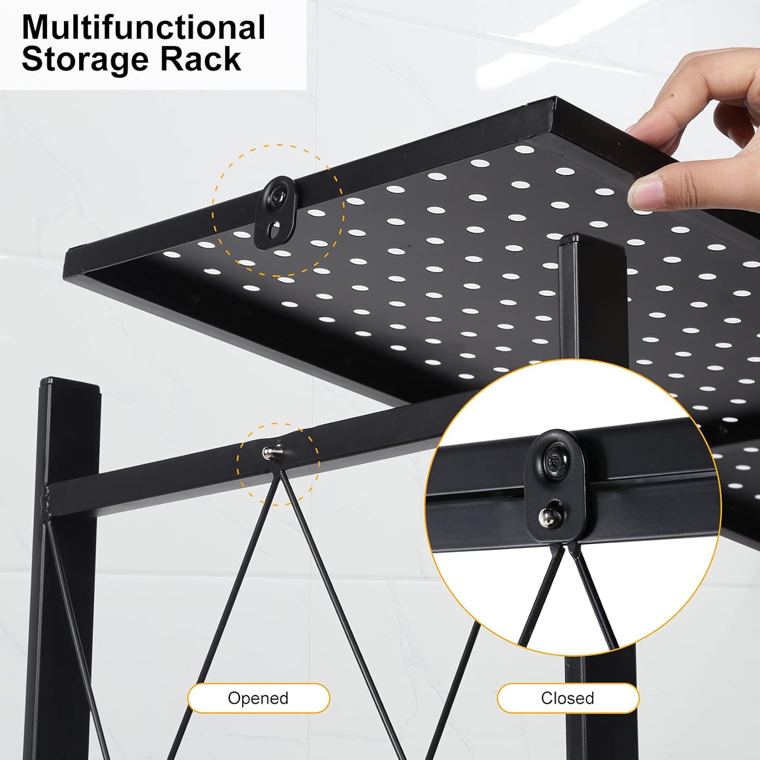 Heavy Duty Foldable Metal Rack Storage Shelving Unit with Wheels Moving Easily Organizer Shelves Great for Garage Kitchen, Black