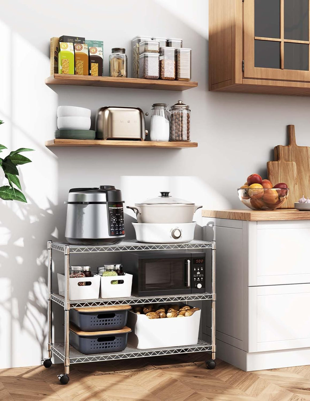 3-Tier Heavy Duty Storage Shelves 750Lb Capacity, 24.02" D x 13.78" W x 21.97" H Shelving Unit for Pantry, Garage, Laundry and Kitchen, Chrome