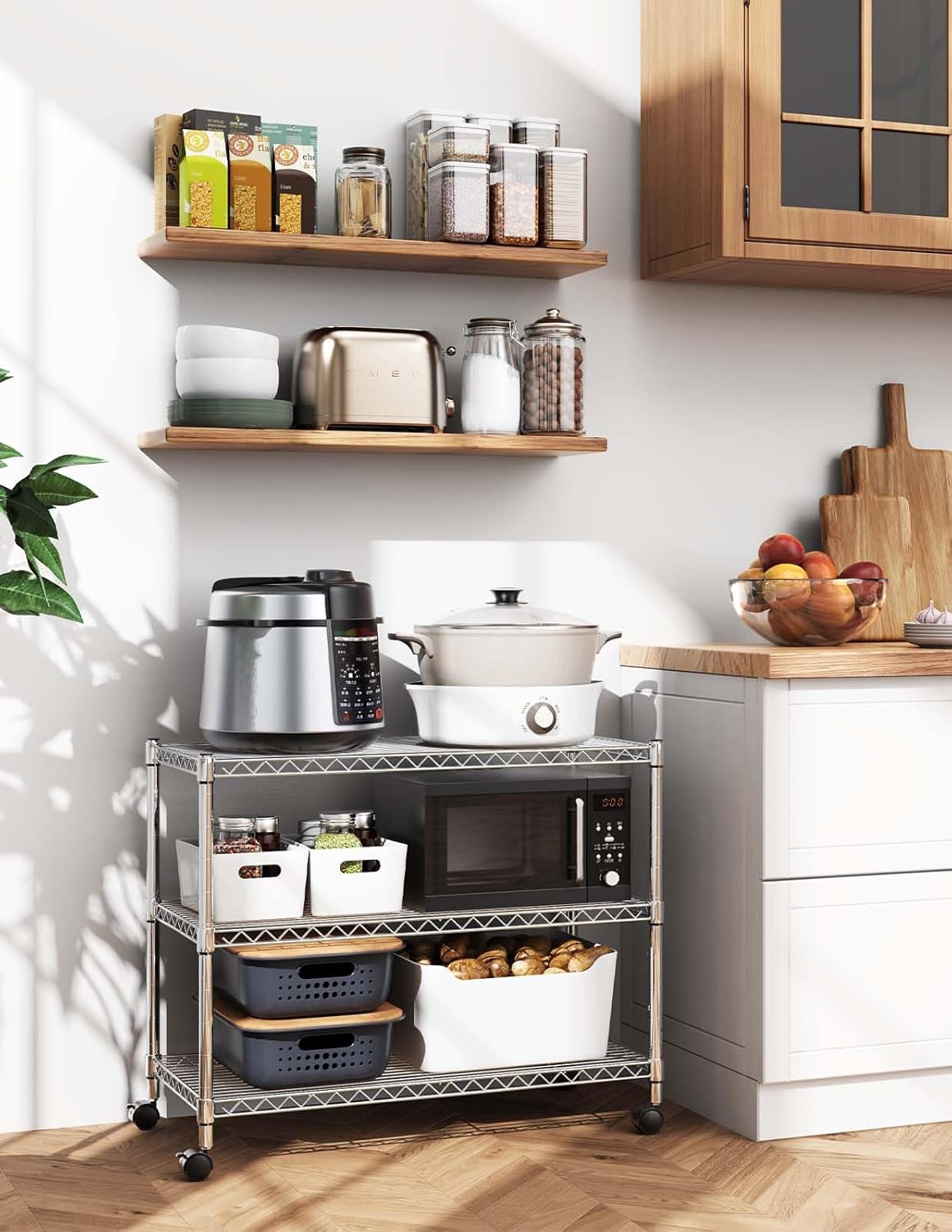 3-Tier Heavy Duty Storage Shelves 750Lb Capacity, 24.02" D x 13.78" W x 21.97" H Shelving Unit for Pantry, Garage, Laundry and Kitchen, Chrome