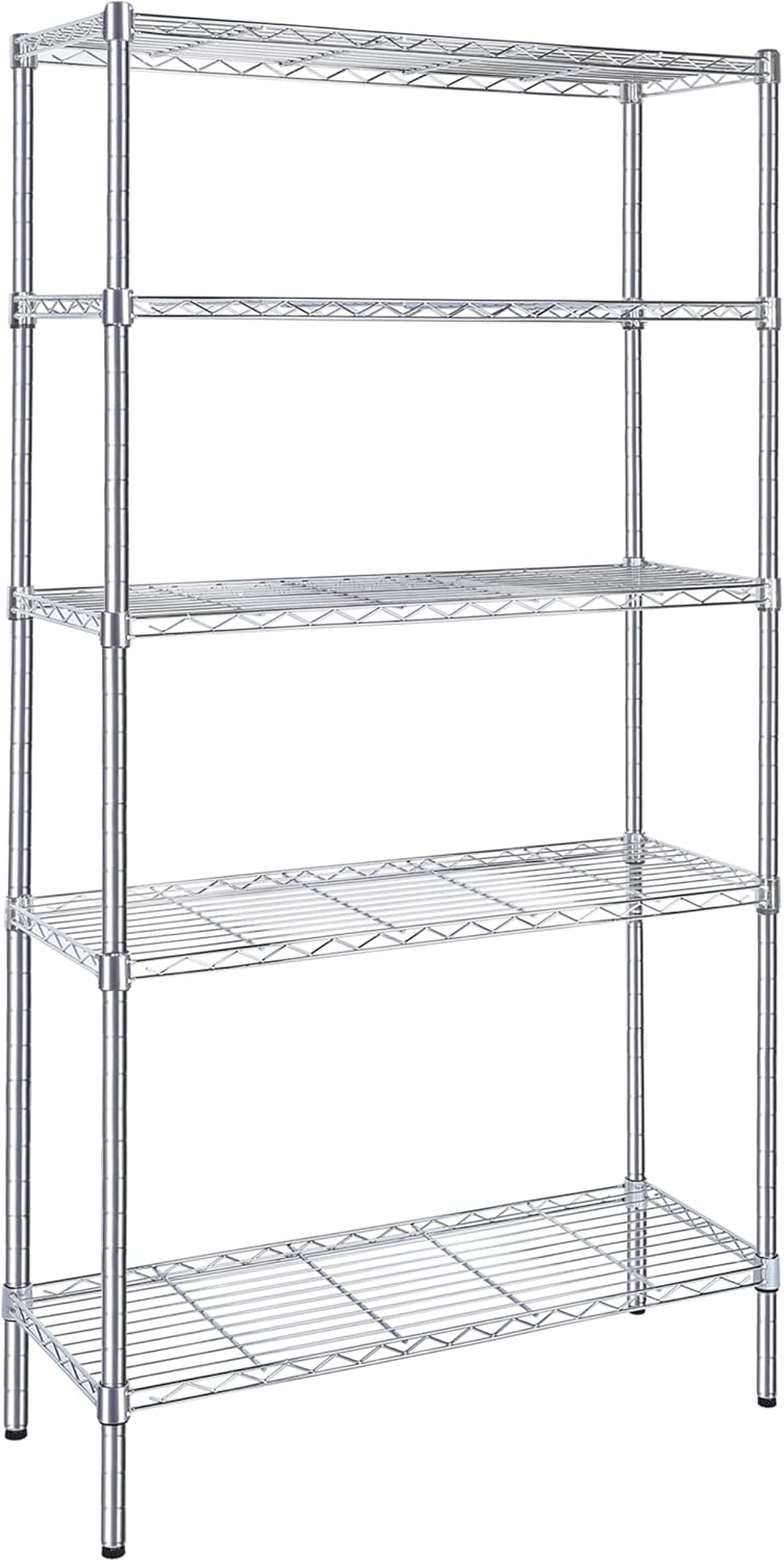 5-Tier Storage Shelves, 35.83" W x 13.98" D x 71.7" H Wire Metal Shelving Unit, 1250 Lbs Loading Capacity, Chrome