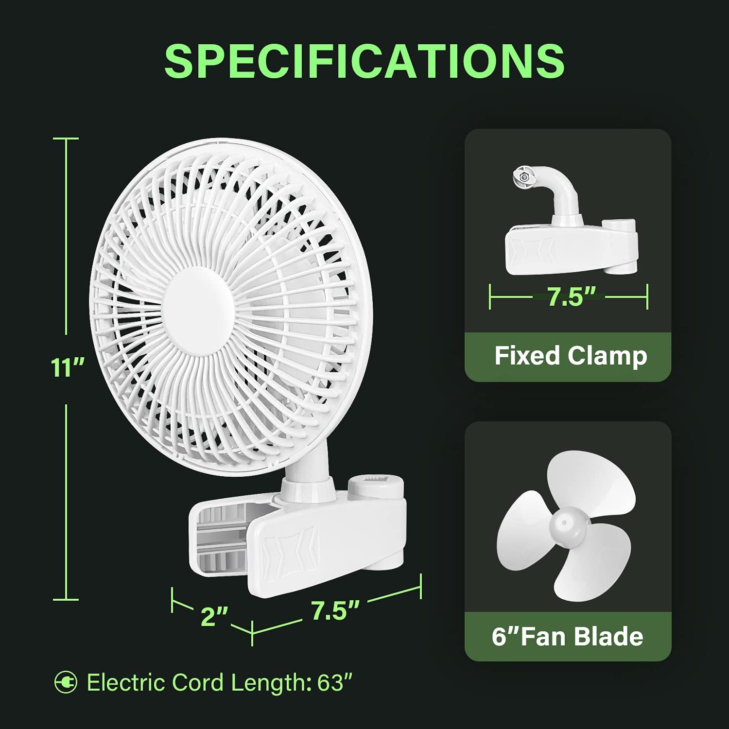 Clip Fan, 6 Inch Grow Tent Fan, Adjustable 90° Angles, 15W, 2-Speeds Control