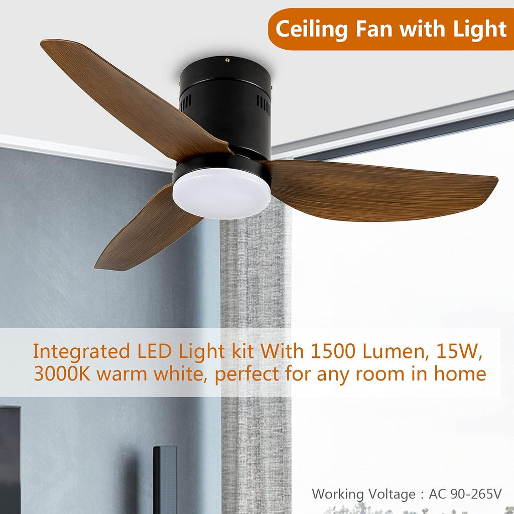 Ceiling Fans with Lights and Remote, Outdoor Ceiling Fans for Patios with Light, Easy to Install Ceiling Fan with Reversible Motor and Wooden Blade for All Seasons