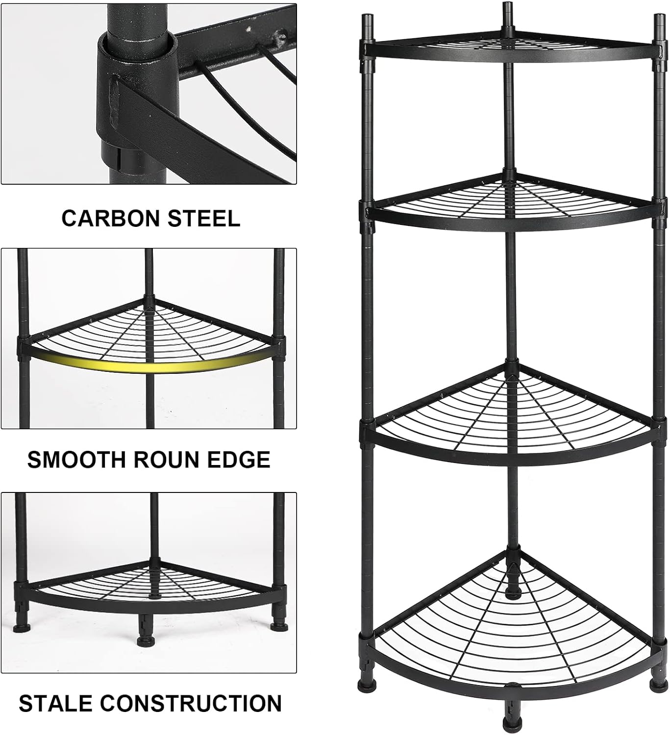 4-Tier Corner Shelving Unit, 13" D x 19" W x 43" H Metal Storage Rack Plant Stand for Living Room, Home Office, Kitchen, Small Space, Black