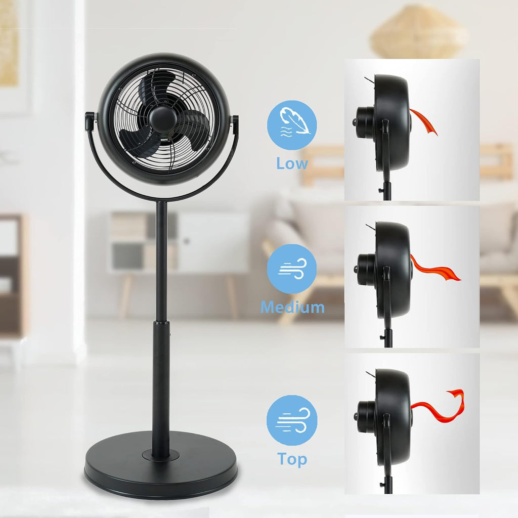 Industrial Retro Pedestal Fan, 360° Rotatable Stand Fan, 3 Speed Adjustable, Adjustable Height Pedestal Stand Fan