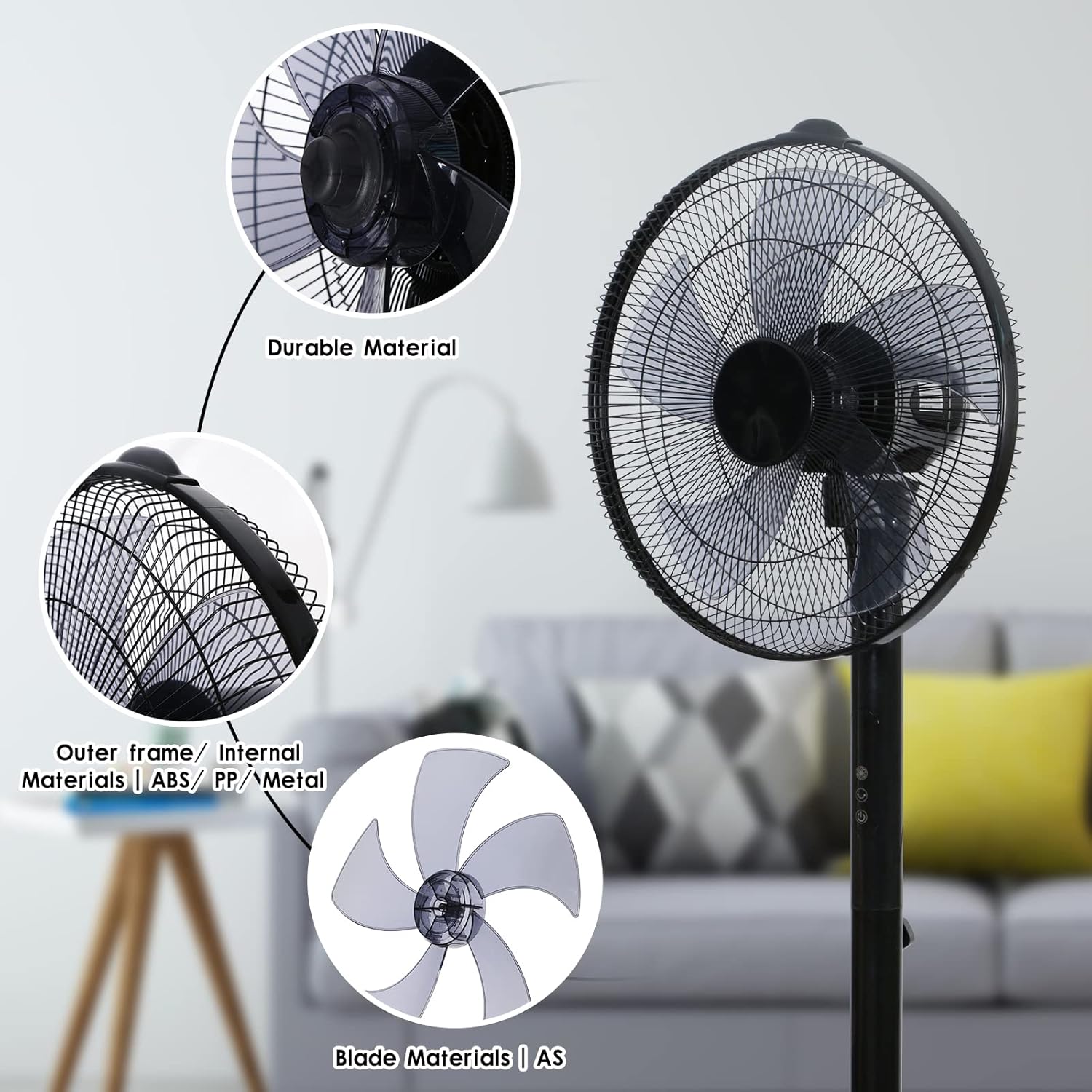 16 Inches Stand Fan with Pedestal Base, Height Adjustable Pedestal Fan with Remote Control, Free Standing Fan with 90-Degree Oscillating 12-Speed Settings, Black