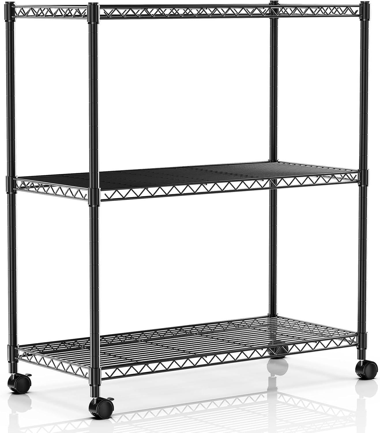 Heavy Duty 3-Tier Storage Shelves 750Lb Capacity, 24.02" D x 13.78" W x 29.92" H Shelving Unit for Pantry, Garage, Laundry and Kitchen, Black