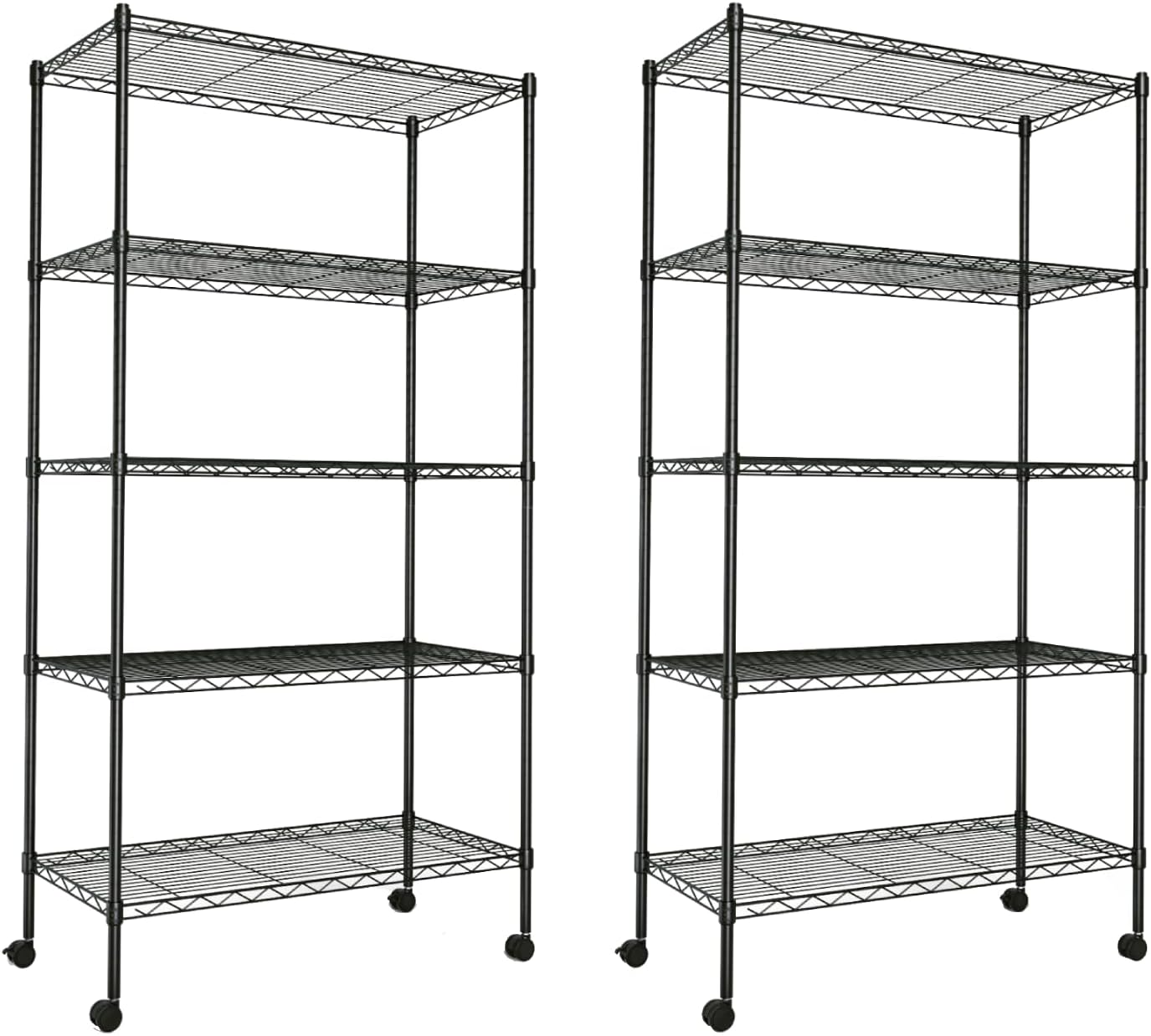 Heavy Duty 5-Shelf Storage Shelving Unit, 1250lbs Loading Capacity, 29.92" D x 13.98" W x 62.99" H Adjustable Steel Organizer Wire Rack, Black