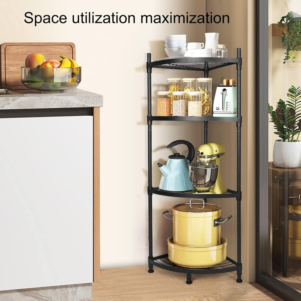 4-Tier Corner Shelving Unit, 13" D x 19" W x 43" H Metal Storage Rack Plant Stand for Living Room, Home Office, Kitchen, Small Space, Black