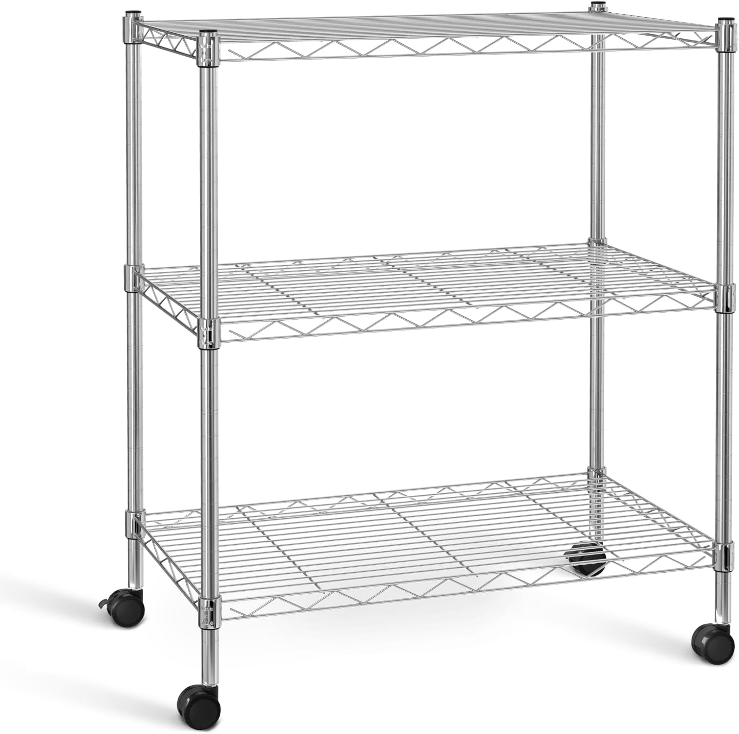 3-Tier Heavy Duty Storage Shelves 750Lb Capacity, 24.02" D x 13.78" W x 29.92" H Adjustable Shelving Unit with Wheels, Chrome