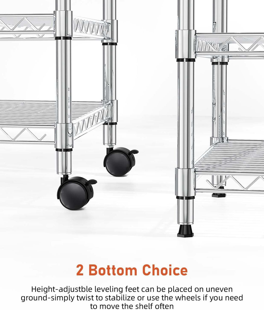 3-Tier Heavy Duty Storage Shelves 750Lb Capacity, 24.02" D x 13.78" W x 21.97" H Shelving Unit for Pantry, Garage, Laundry and Kitchen, Chrome
