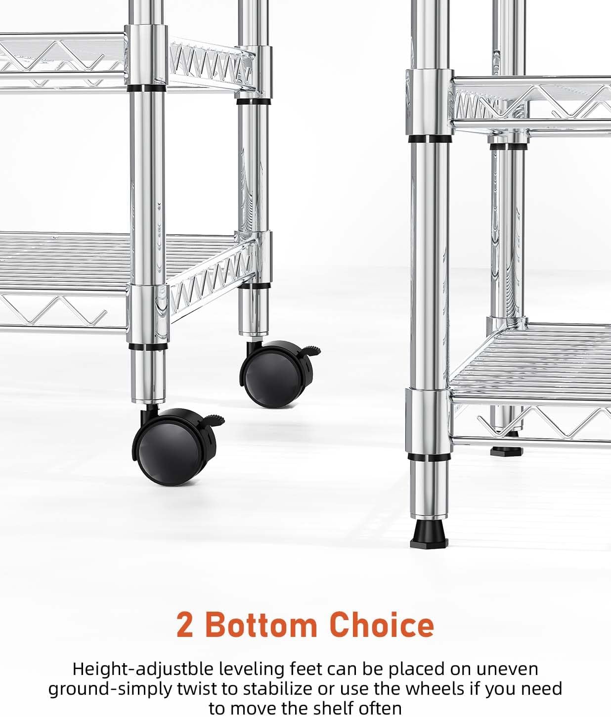 3-Tier Heavy Duty Storage Shelves 750Lb Capacity, 24.02" D x 13.78" W x 21.97" H Shelving Unit for Pantry, Garage, Laundry and Kitchen, Chrome