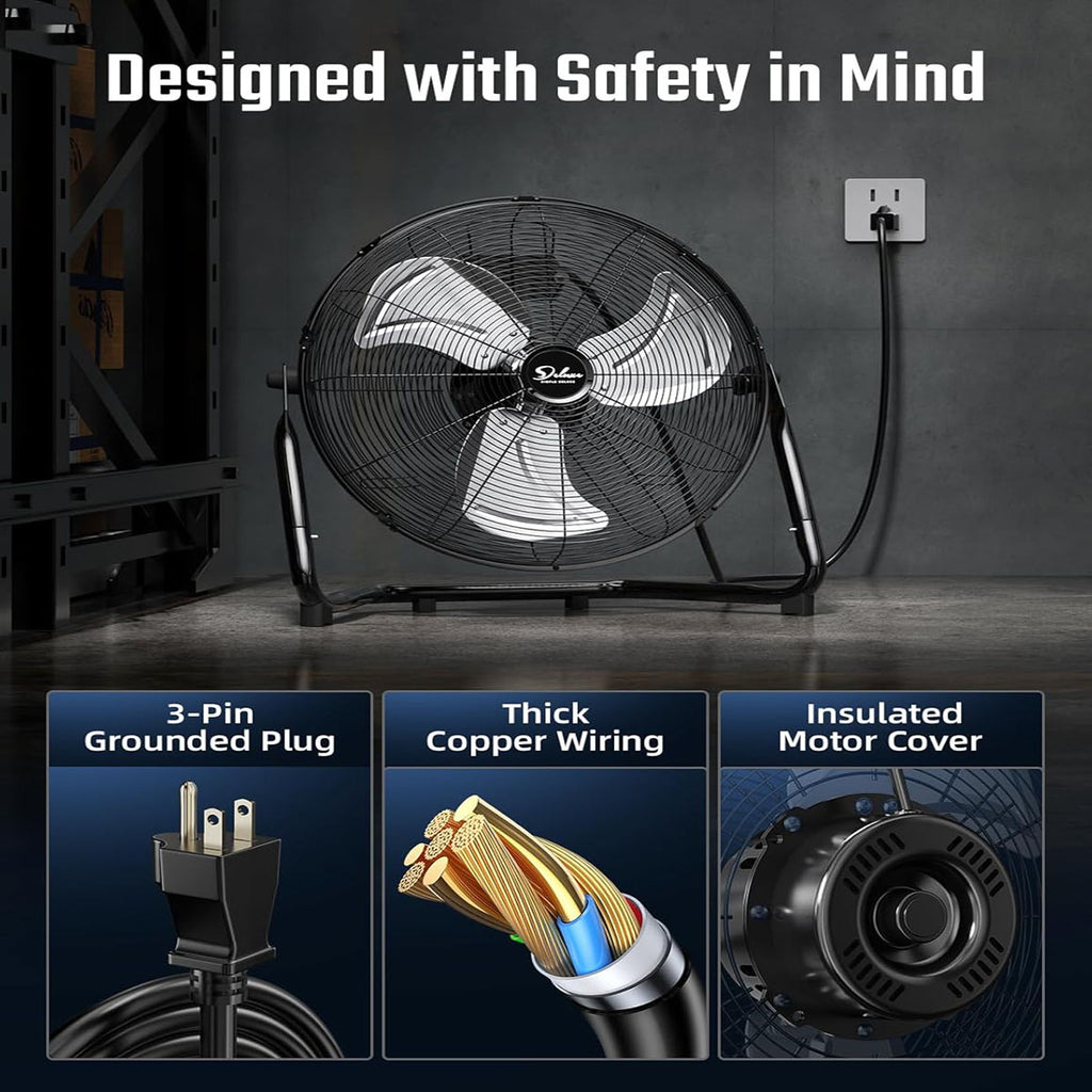 12/18/20 Inch 3-Speed High Velocity Heavy Duty Metal Industrial Floor Fans Quiet for Home, Commercial, Residential, and Greenhouse Use, Outdoor/Indoor, Black