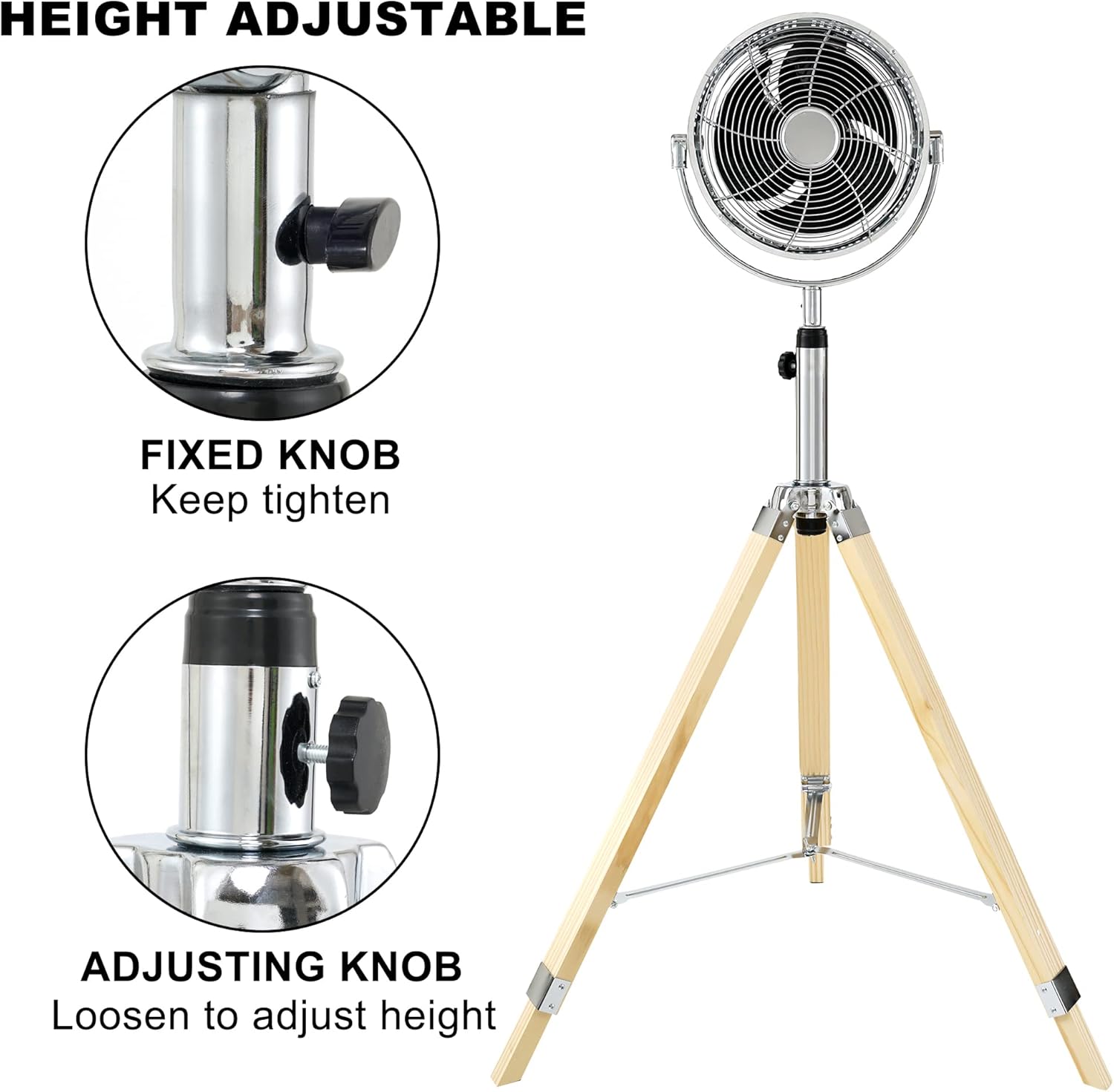 Tripod Pedestal Fan, 3 Speed Adjustment, Multiple Wide Angle Standing Fan, Suitable for Bedroom, Living Room and Office, Silver-10 Inch, 10 Inch
