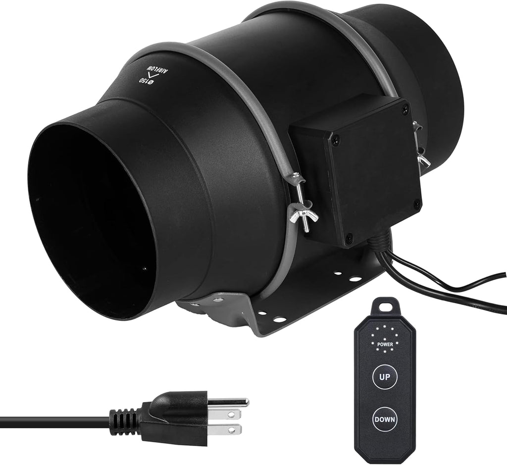 6 Inch 405 CFM Ventilation Fan EC Motor, with 10-Speed Controller, Suitable for Heating Cooling Booster, Hydroponics, Grow Tents, Black