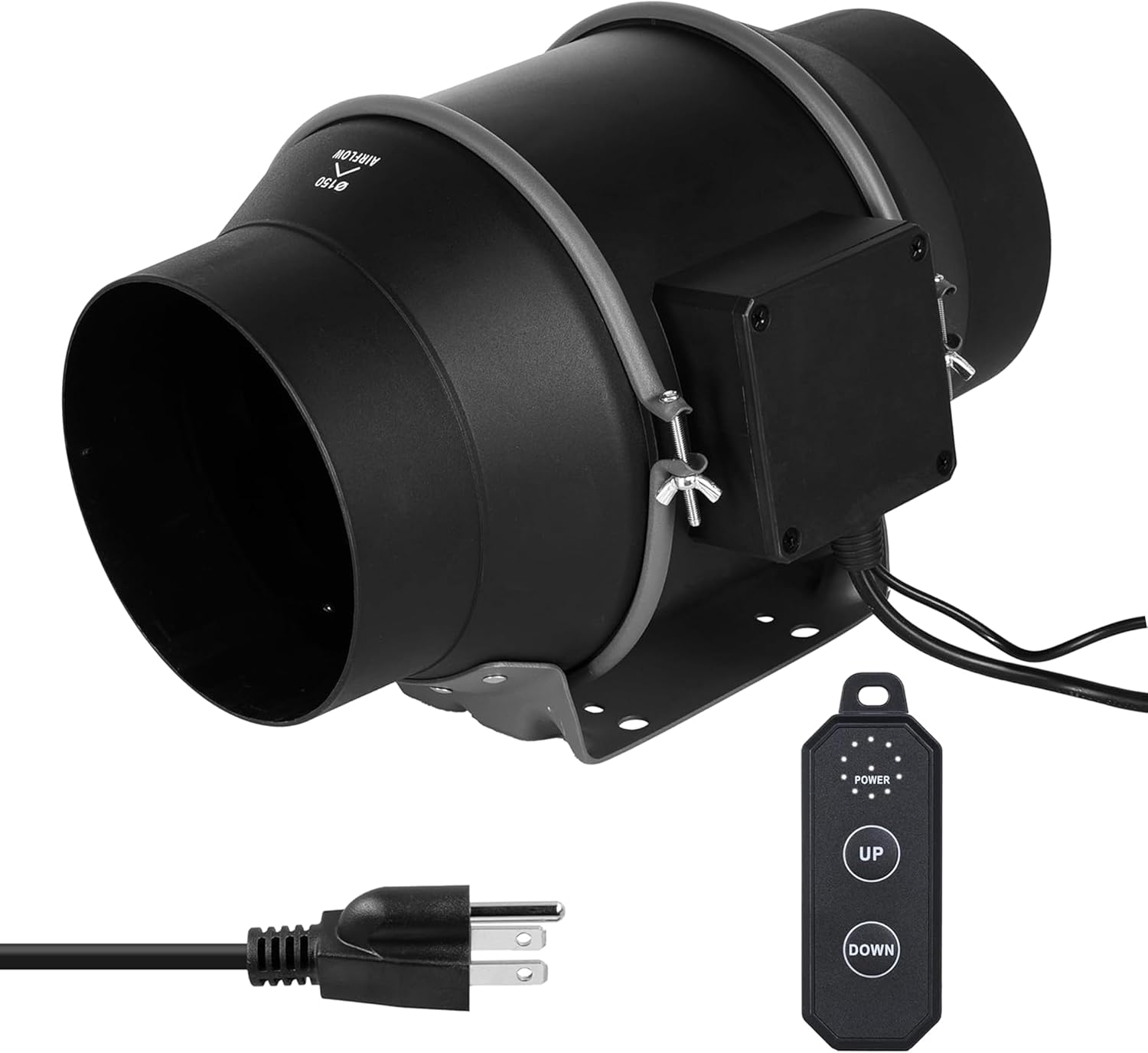 6 Inch 405 CFM Ventilation Fan EC Motor, with 10-Speed Controller, Suitable for Heating Cooling Booster, Hydroponics, Grow Tents, Black