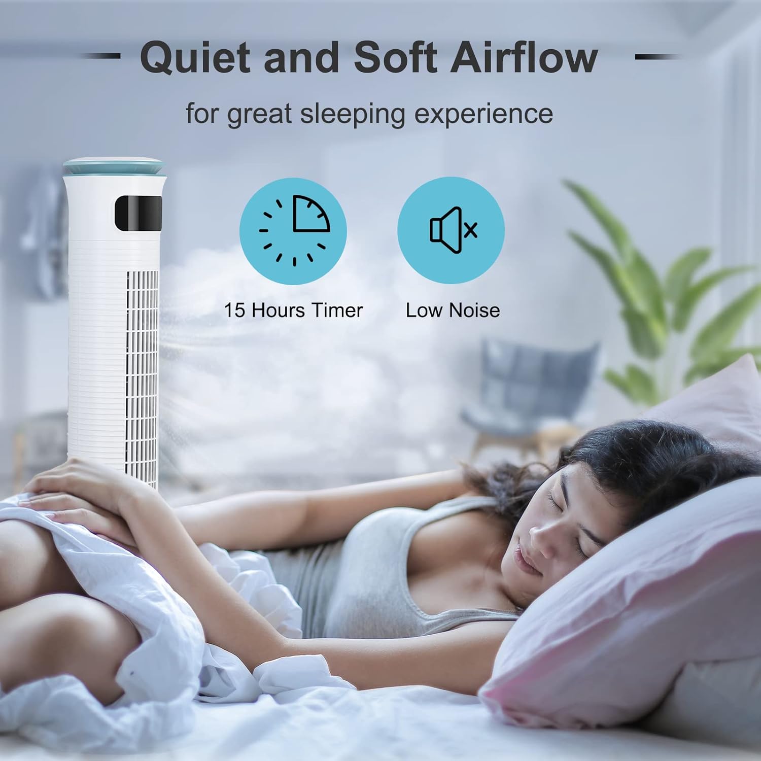 43-Inch Electric Oscillating Tower Fan with Remote Control and Mist Function, 12 Speeds, 3 Modes, 15H Timer for Indoor, Bedroom and Home Office, White